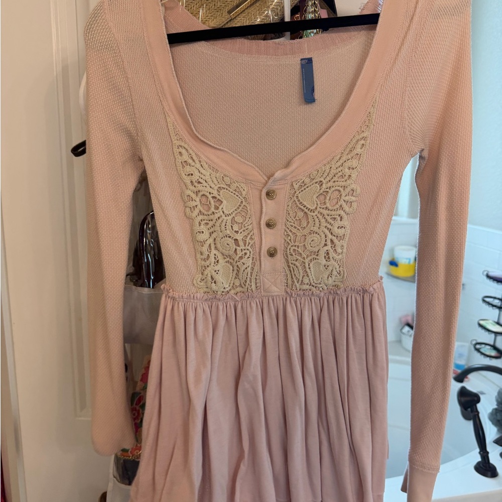 Free People Pink Lace Detail Top